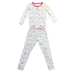 Boden Cat and Dog Print 2 Piece Pajama Set Girls Sz 8 Gray Pink 100% Cotton FAIR